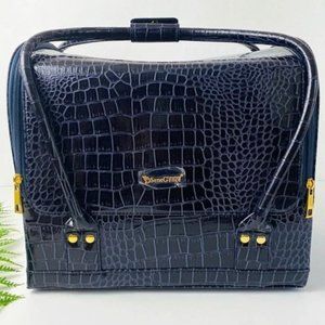 Faux Alligator LARGE Train Case Dark Blue for Cosmetics and More NEW Senegence